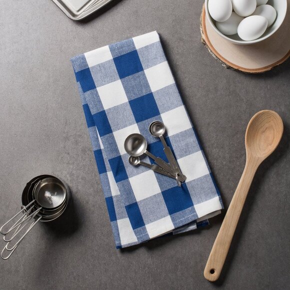 DII Buffalo Check Dishtowel Set 3 Piece 20"x30" Navy & Cream 100% Cotton - Picture 4 of 4